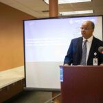 Dr. Kiame Mahaniah, LCHC CEO, speaking at LCHC Pharmacy Groundbreaking