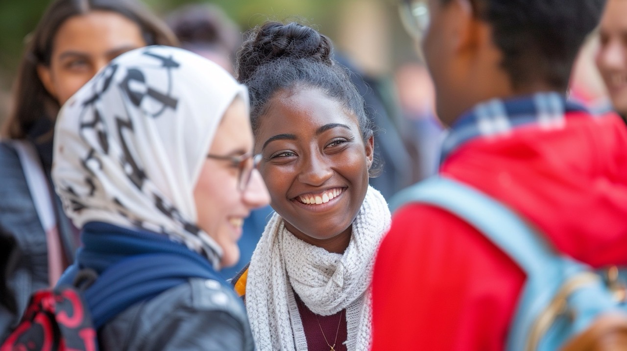 LCHC and the Lynn Rapid Response Network - smiling people from mixed backgrounds engaged in conversation.