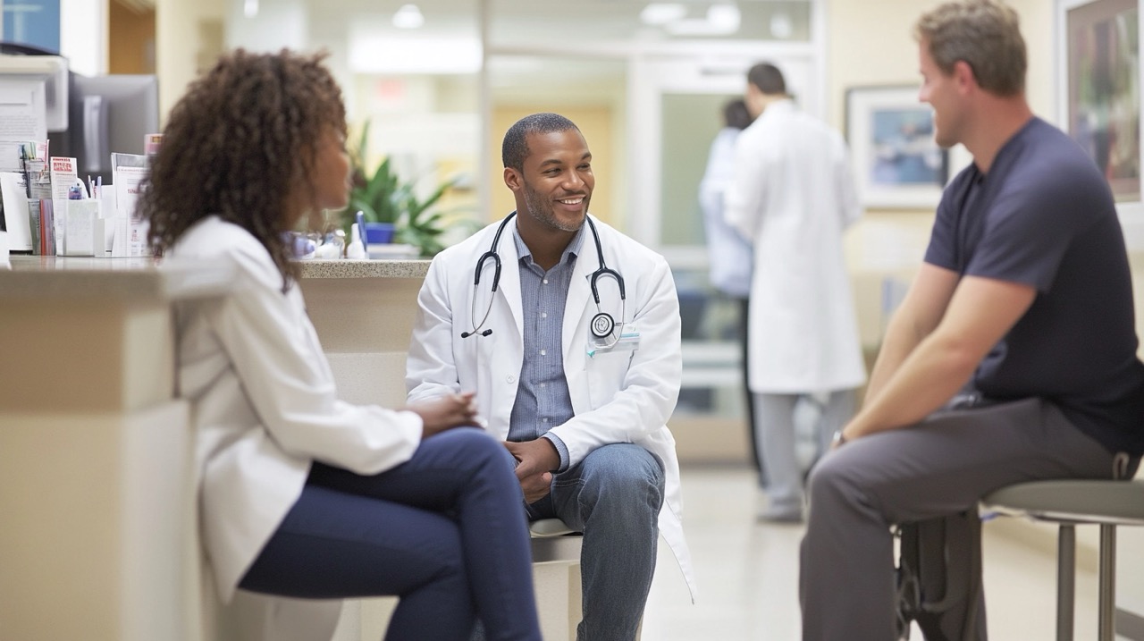 A healthcare center serving individuals from varied backgrounds, with healthcare providers offering compassionate care.